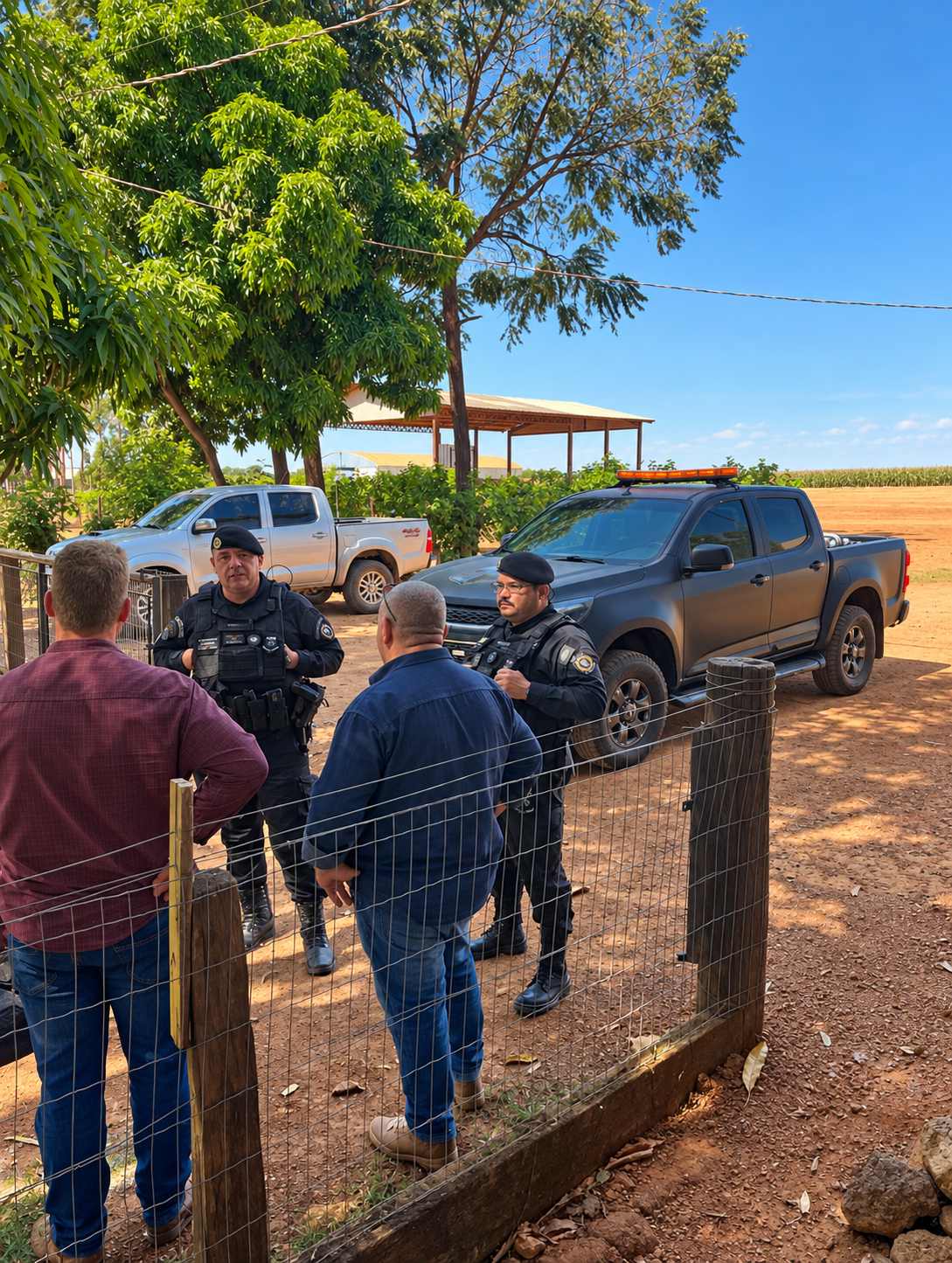 Profissionais em operação de escolta armada em ambiente rural
